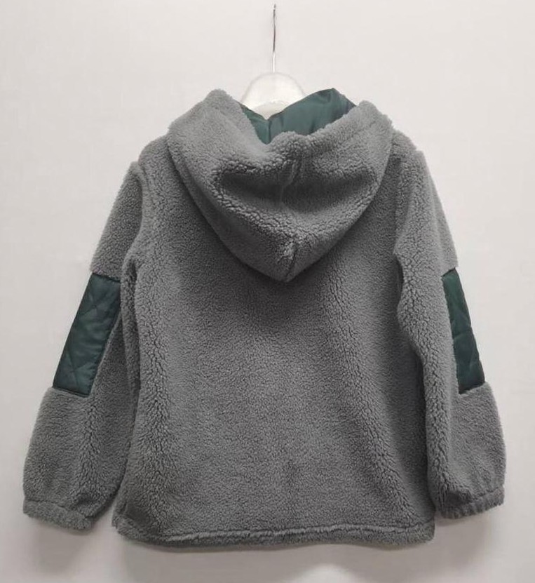 LIGHT GRAY PLUSH FABRIC CHILDREN’S HOODED JACKET