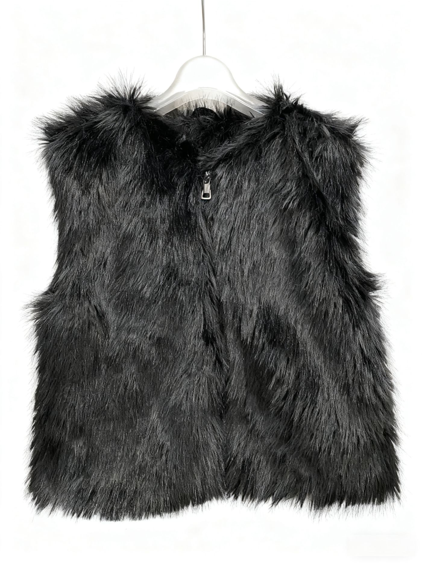 BLACK LONG HAIR FAKE FUR VEST