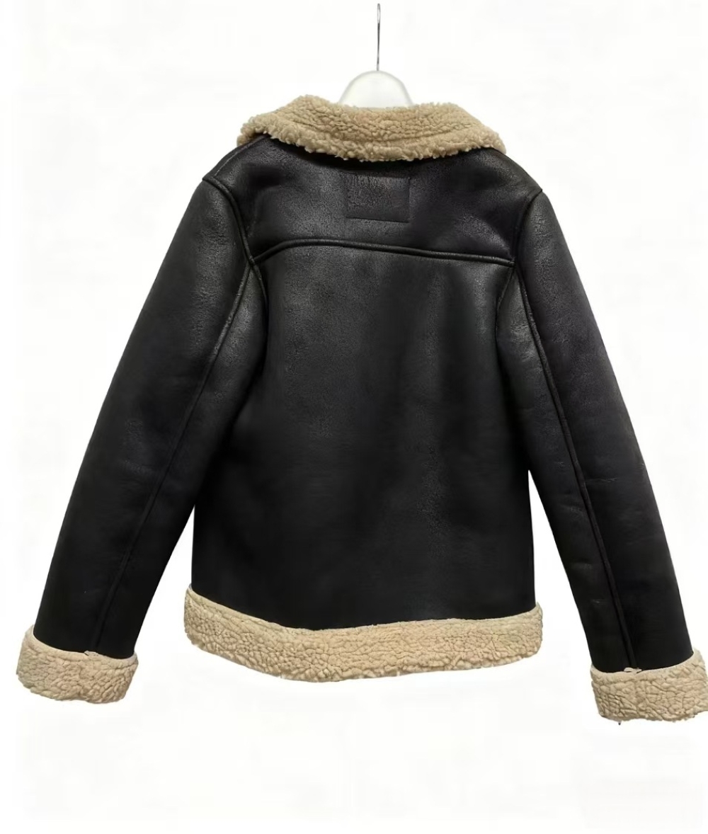 BLACK MOTORCYCLE-STYLE LEATHER JACKET