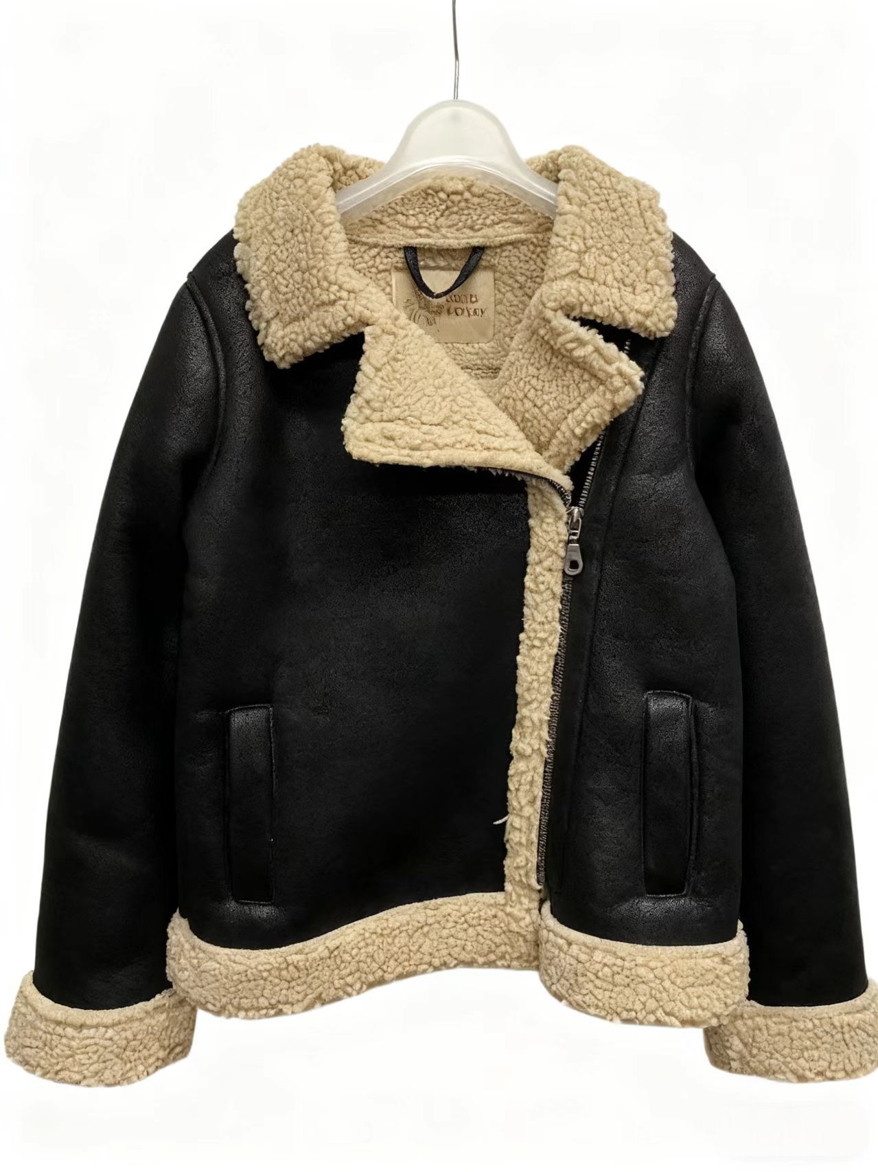 BLACK MOTORCYCLE-STYLE LEATHER JACKET