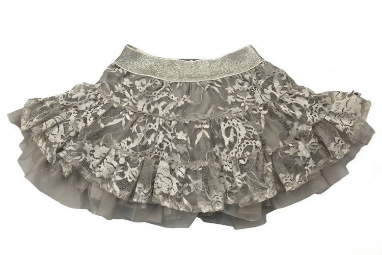 LACE GREY TULLE DOUBLE-LAYER SKIRT