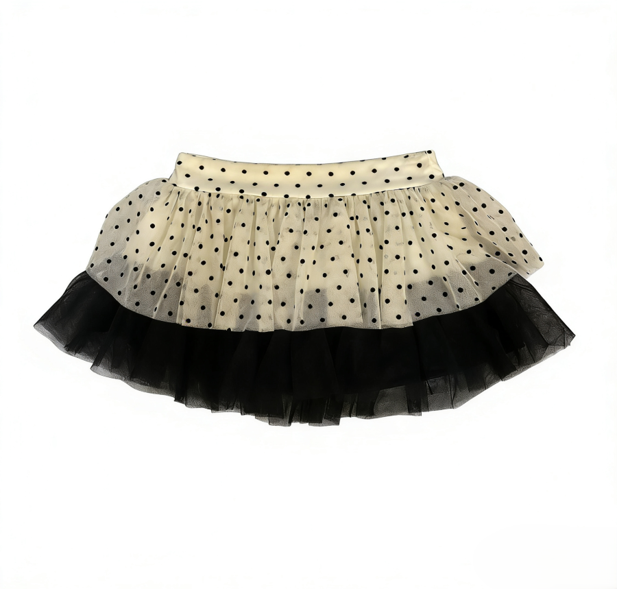 BLACK AND WHITE POLKA DOT DOUBLE-LAYER SKIRT