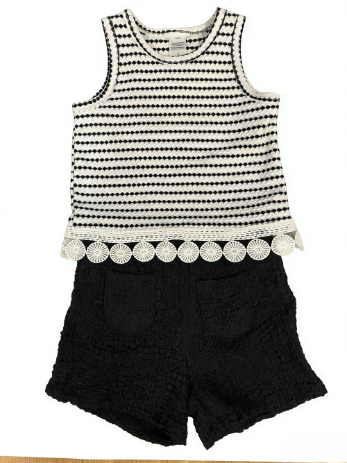 BLACK AND WHITE CASUAL TWO-PIECE SET