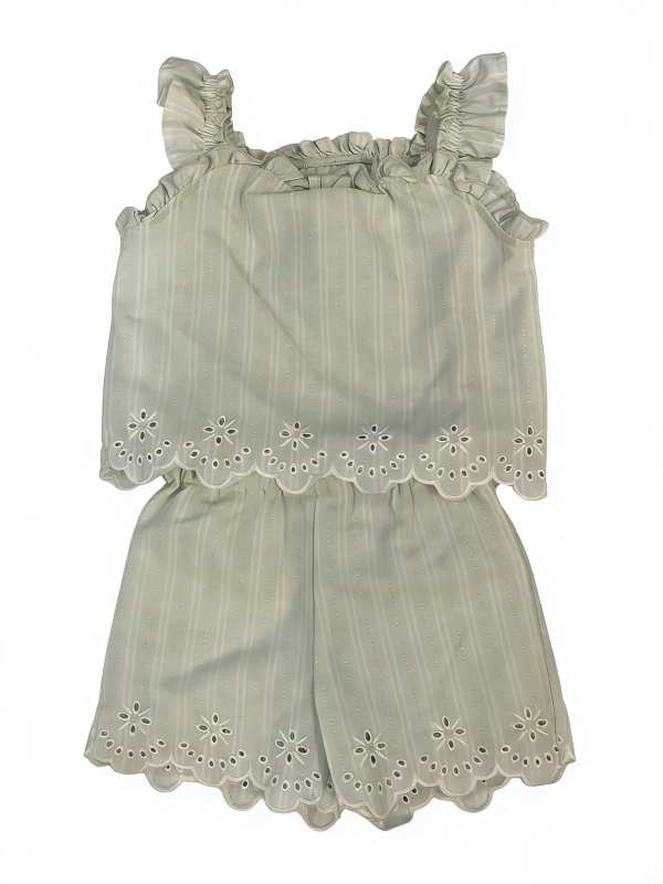 TWO-PIECE SET WITH RUFFLED VERTICAL STRIPES