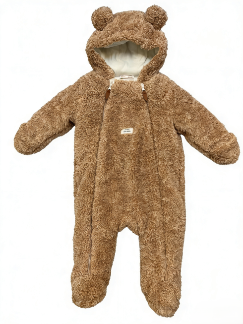 BABY BICOLOR CATIONIC FAKE FUR CUTE BEAR OVERALL