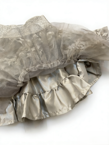 LACE GREY TULLE DOUBLE-LAYER SKIRT