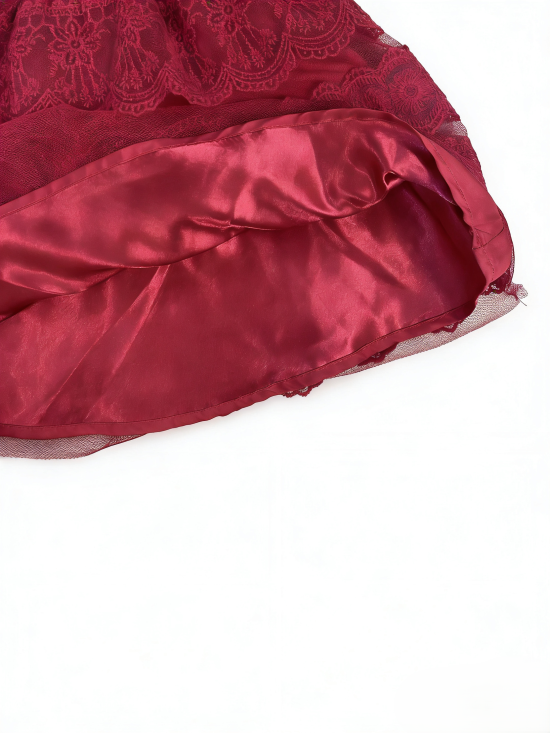 ROSE RED HIGH-WAISTED LACE MINI SKIRT