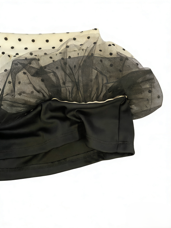 BLACK AND WHITE POLKA DOT DOUBLE-LAYER SKIRT