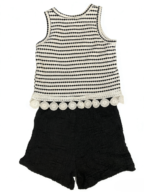 BLACK AND WHITE CASUAL TWO-PIECE SET