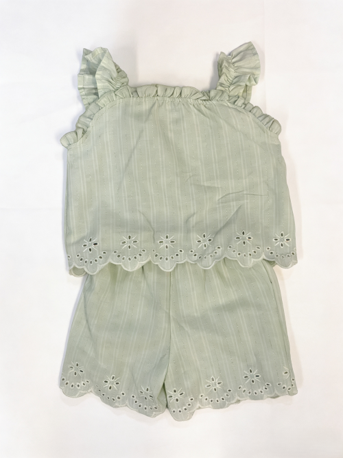 TWO-PIECE SET WITH RUFFLED VERTICAL STRIPES